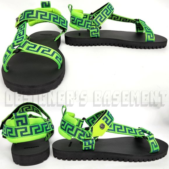 VERSACE neon green 41 EU - 8 US Greca canvas MEDUSA stud neoprene black Sandals main image 8